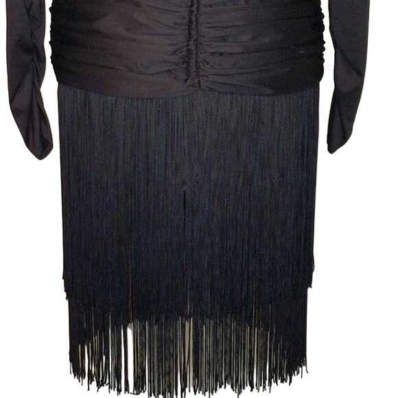 Vintage 80's Tadashi Fringe Rouched Surplice Cocktail Flapper style Dress Size 8 - Picture 8 of 12